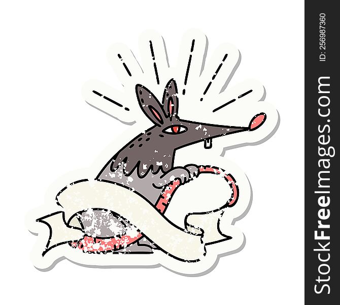 worn old sticker of a tattoo style sneaky rat. worn old sticker of a tattoo style sneaky rat