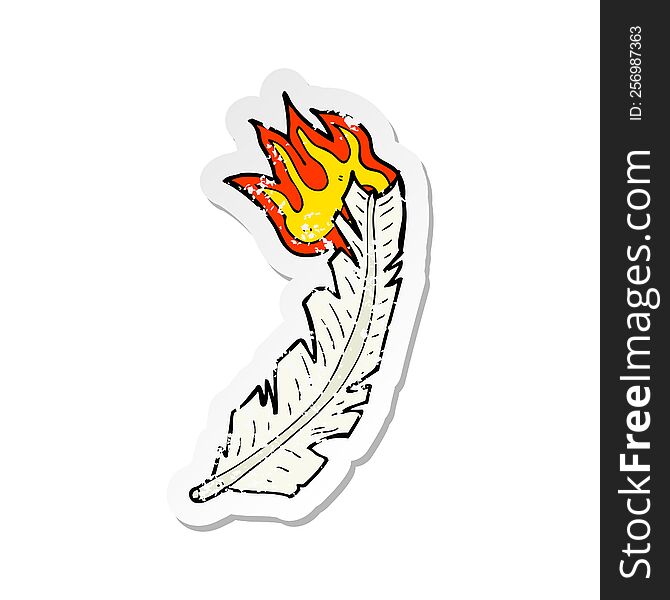 retro distressed sticker of a cartoon burning feather