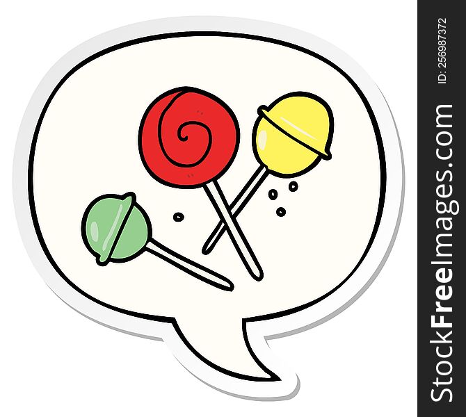 Cartoon Traditional Lollipop And Speech Bubble Sticker