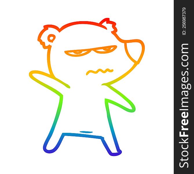 Rainbow Gradient Line Drawing Angry Bear Polar Cartoon Pointing
