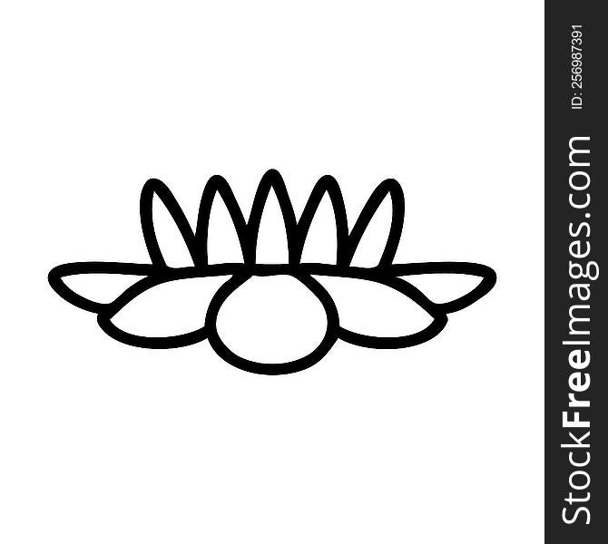 Black Line Tattoo Of A Lily Pad Flower