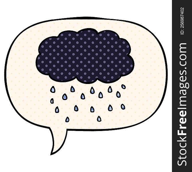 Cartoon Cloud Raining And Speech Bubble In Comic Book Style