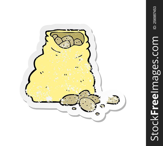 Retro Distressed Sticker Of A Cartoon Sack Of Potatoes