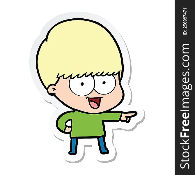 Sticker Of A Happy Cartoon Boy Pointing