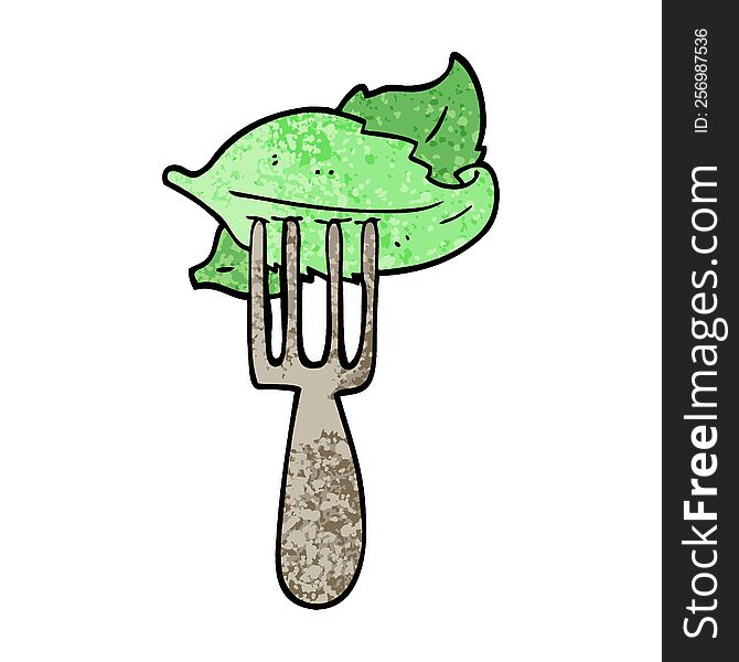 Grunge Textured Illustration Cartoon Salad Leaves On Fork