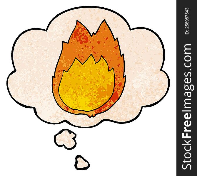 Cartoon Flames And Thought Bubble In Grunge Texture Pattern Style
