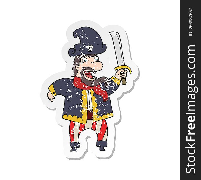 retro distressed sticker of a cartoon laughing pirate captain
