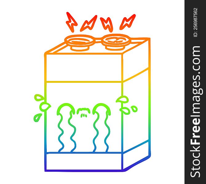 Rainbow Gradient Line Drawing Cartoon Crying Battery