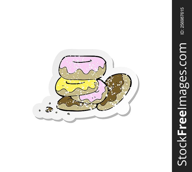 retro distressed sticker of a cartoon pile of donuts