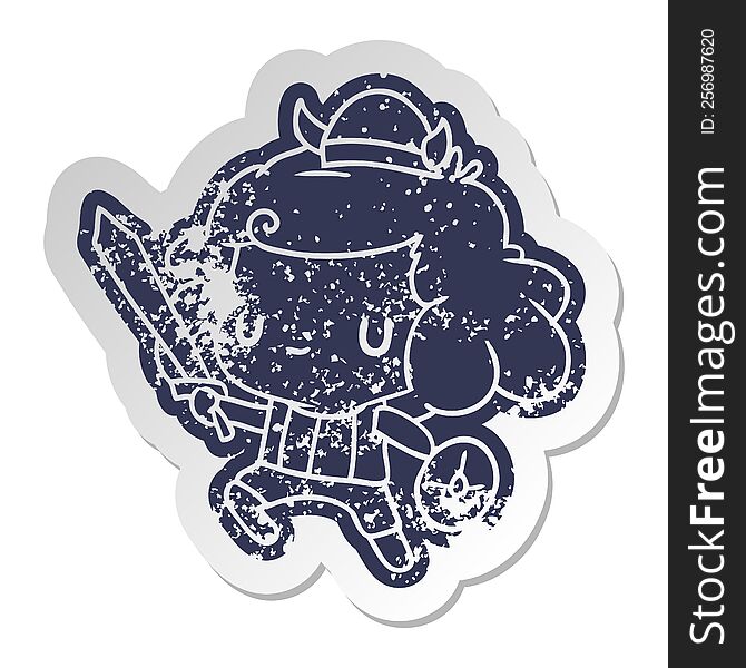 Distressed Old Sticker Kawaii Cute Viking Child