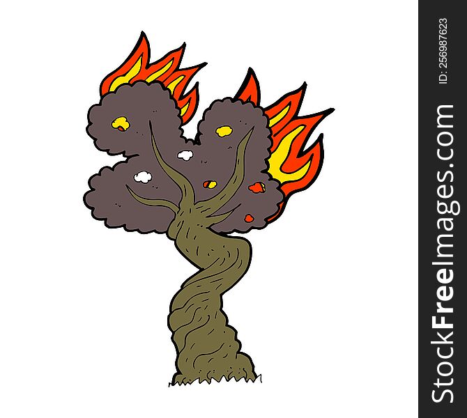 cartoon burning old tree