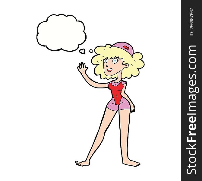 Cartoon Swimmer Woman With Thought Bubble