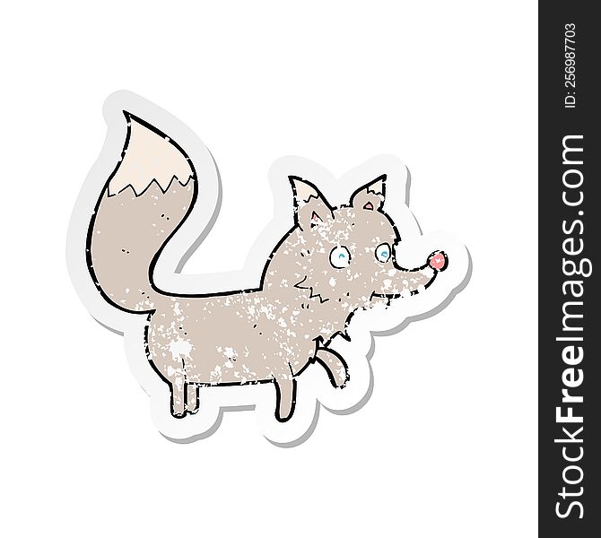 Retro Distressed Sticker Of A Cartoon Wolf Cub