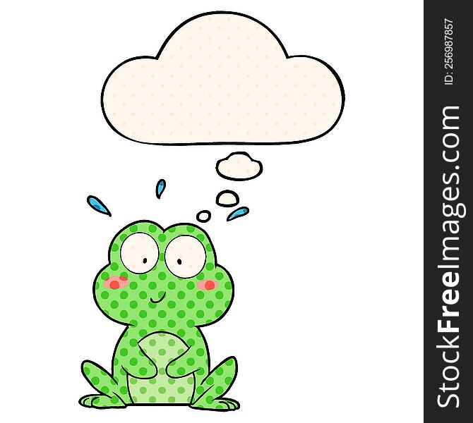 cute cartoon frog with thought bubble in comic book style