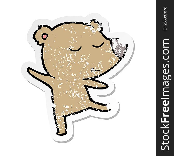 Distressed Sticker Of A Happy Cartoon Bear Dancing