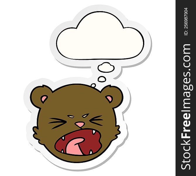 Cute Cartoon Teddy Bear Face And Thought Bubble As A Printed Sticker