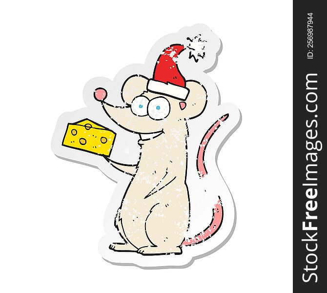 Retro Distressed Sticker Of A Cartoon Christmas Mouse