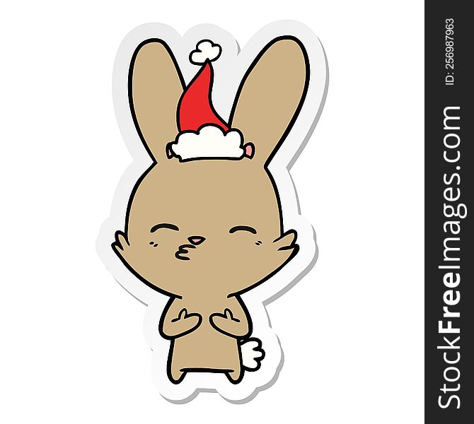 Curious Bunny Sticker Cartoon Of A Wearing Santa Hat