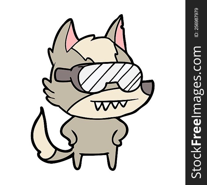 wolf wearing goggles cartoon. wolf wearing goggles cartoon