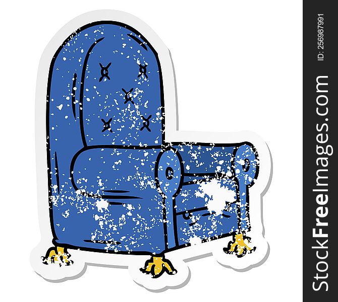 distressed sticker cartoon doodle of a blue arm chair