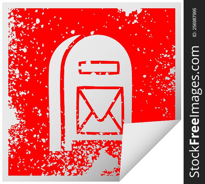 distressed square peeling sticker symbol of a mail box