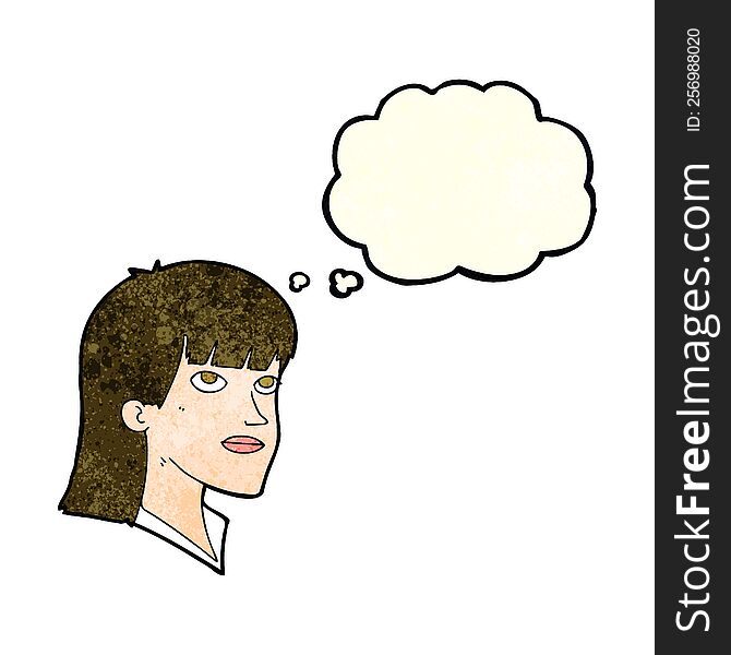 Cartoon Serious Woman With Thought Bubble