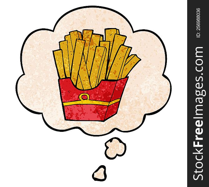 cartoon fries with thought bubble in grunge texture style. cartoon fries with thought bubble in grunge texture style