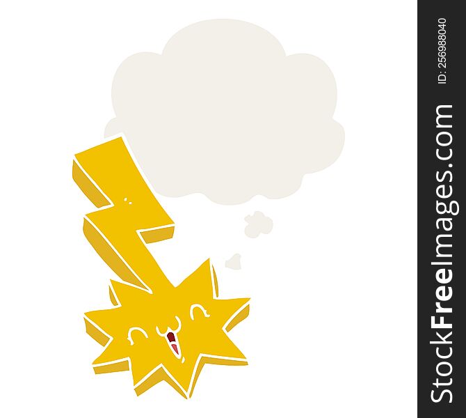cartoon lightning bolt with thought bubble in retro style