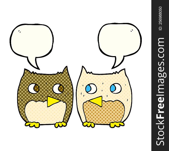 Cute Comic Book Speech Bubble Cartoon Owls