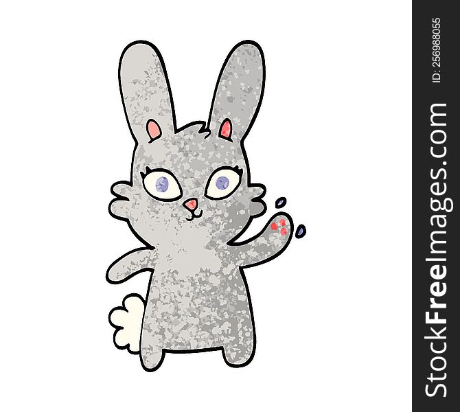 Cute Grunge Textured Illustration Cartoon Rabbit Waving