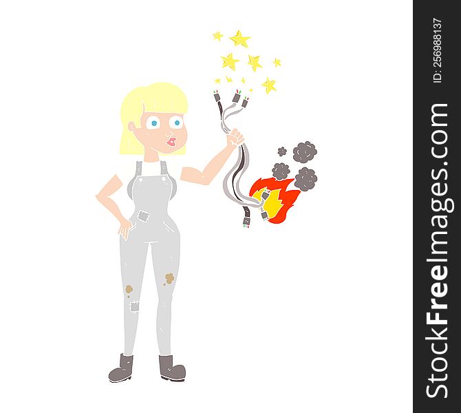 flat color illustration of female electrician. flat color illustration of female electrician