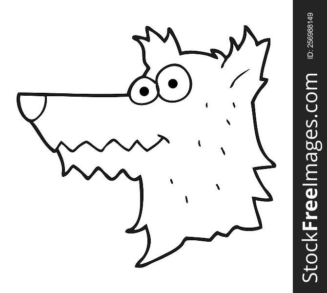 black and white cartoon wolf head