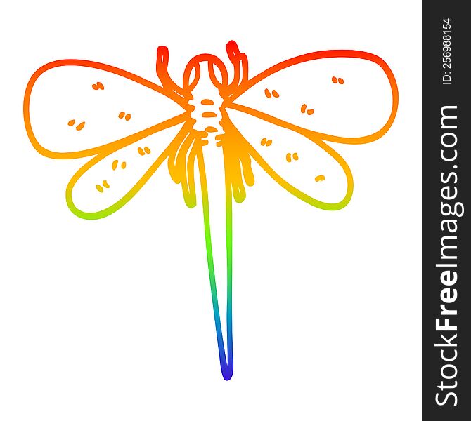 rainbow gradient line drawing of a cartoon dragonfly