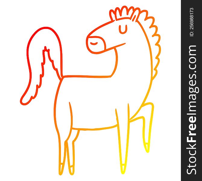warm gradient line drawing of a happy cartoon horse