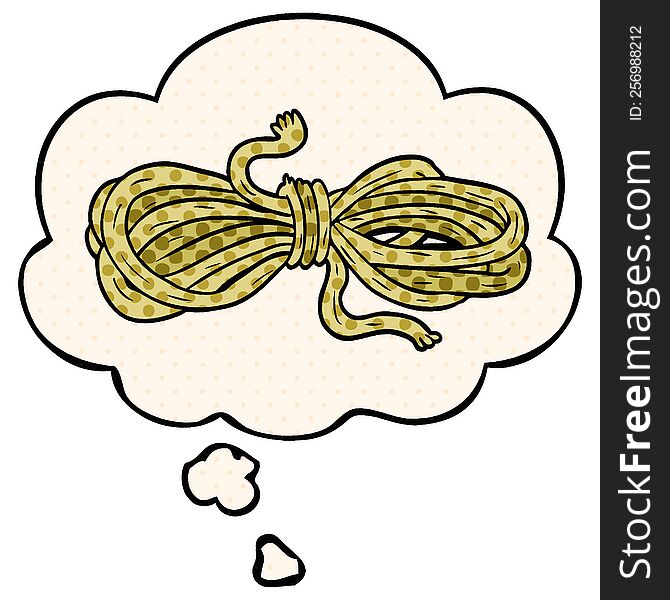 cartoon rope with thought bubble in comic book style