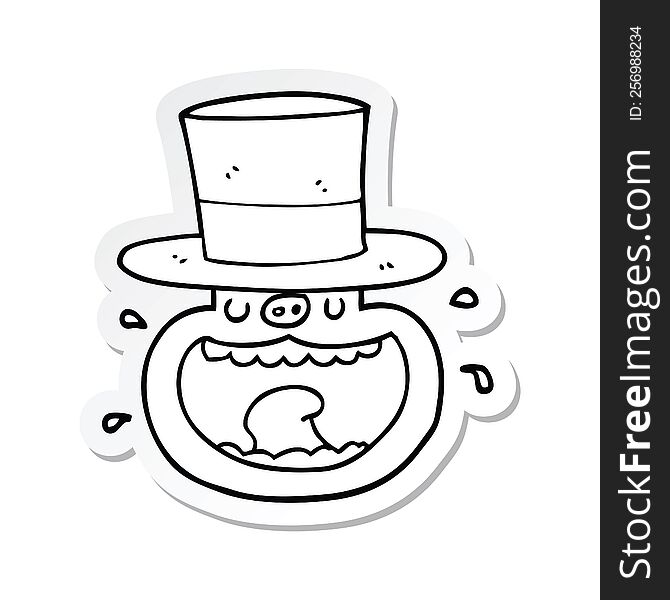 Sticker Of A Cartoon Pig Wearing Top Hat