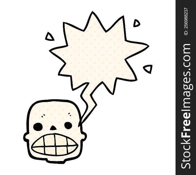 Cartoon Skull And Speech Bubble In Comic Book Style