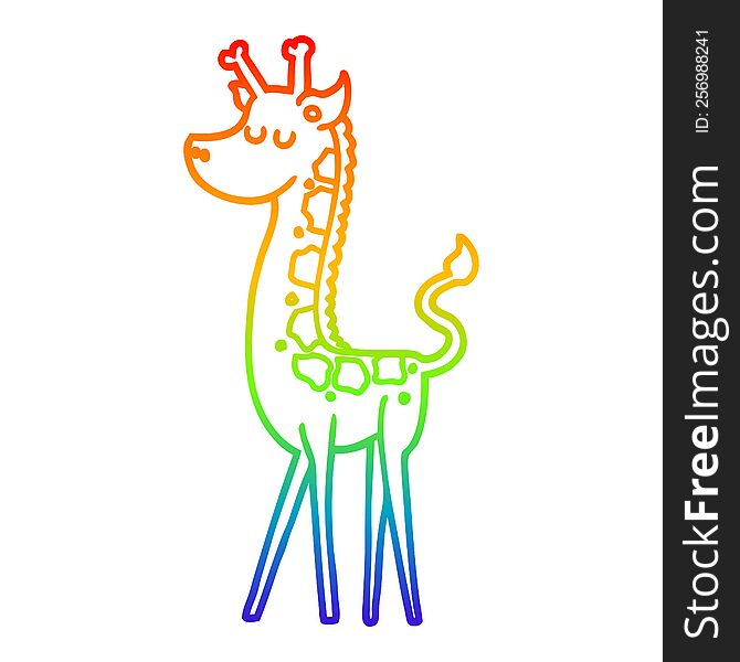 rainbow gradient line drawing of a cartoon giraffe