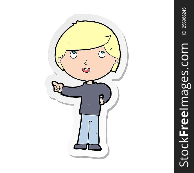 Sticker Of A Cartoon Boy Pointing