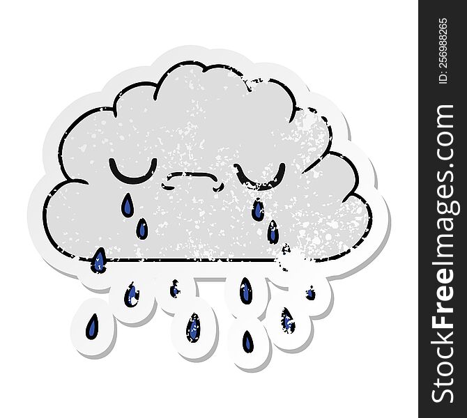 Distressed Sticker Cartoon Of Cute Crying Cloud
