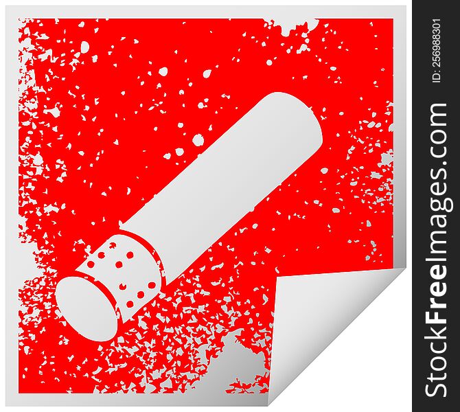 distressed square peeling sticker symbol of a cigarette stick