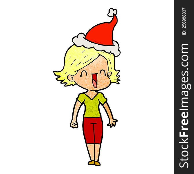 Textured Cartoon Of A Happy Woman Wearing Santa Hat