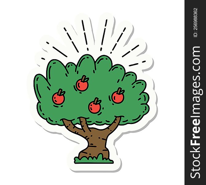 sticker of a tattoo style apple tree