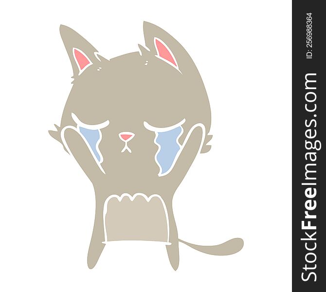 Crying Flat Color Style Cartoon Cat