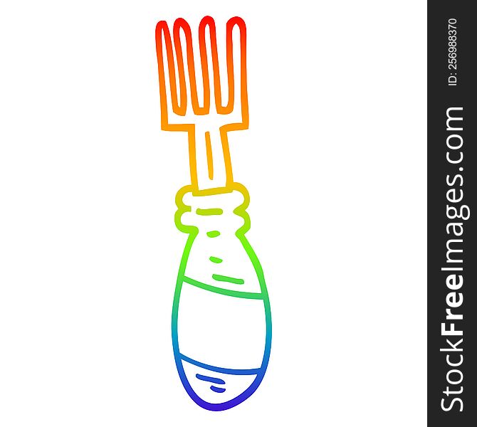 Rainbow Gradient Line Drawing Cartoon Fork
