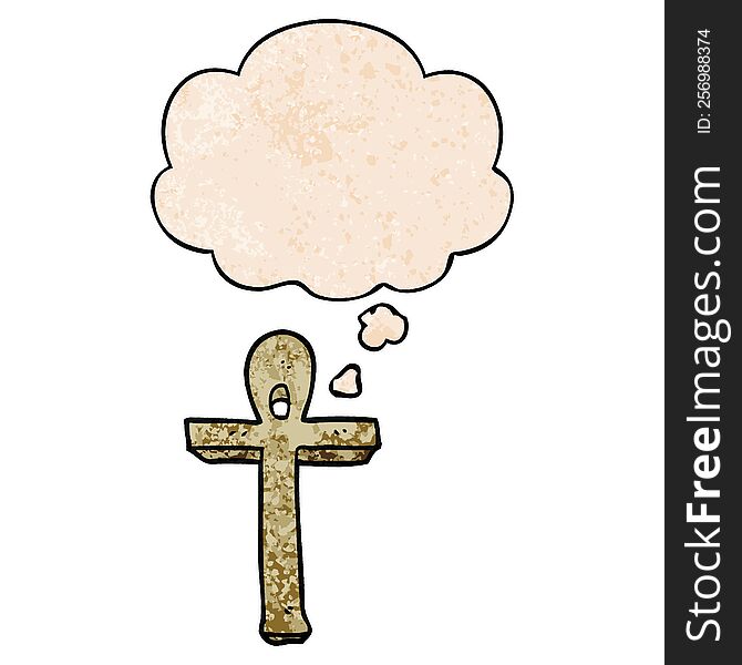 cartoon ankh symbol with thought bubble in grunge texture style. cartoon ankh symbol with thought bubble in grunge texture style