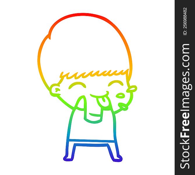 rainbow gradient line drawing of a cartoon boy blowing raspberry