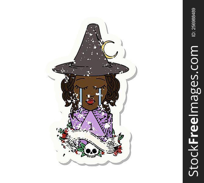 Crying Human Witch With Natural D20 Roll Illustration