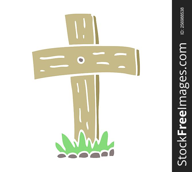 Flat Color Illustration Cartoon Graveyard Cross