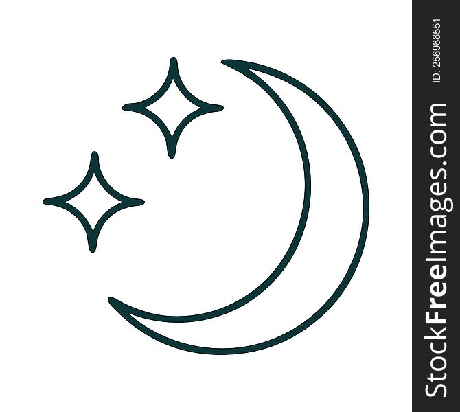 Tattoo Style Icon Of A Moon And Stars